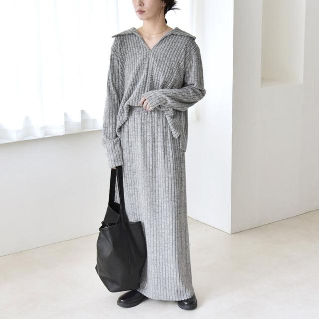 カランシエル（quaranciel）/《予約》quaranciel: ポリエステル ベロア スキッパー ニット &  Iライン スカート