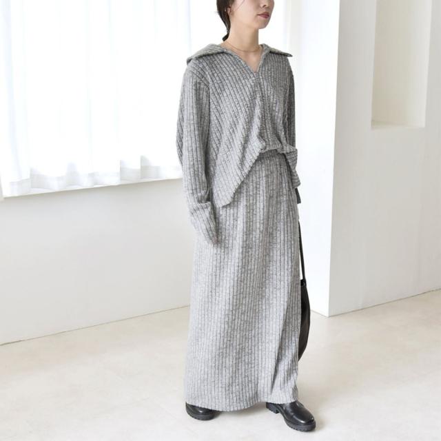 カランシエル（quaranciel）/《予約》quaranciel: ポリエステル ベロア スキッパー ニット &  Iライン スカート