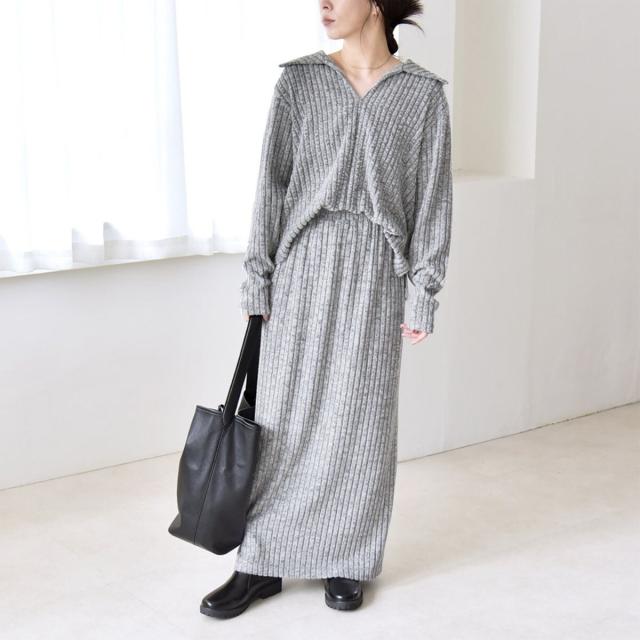 カランシエル（quaranciel）/《予約》quaranciel: ポリエステル ベロア スキッパー ニット &  Iライン スカート