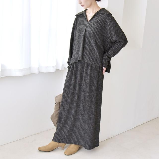 カランシエル（quaranciel）/《予約》quaranciel: ポリエステル ベロア スキッパー ニット &  Iライン スカート