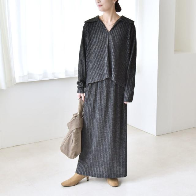 カランシエル（quaranciel）/《予約》quaranciel: ポリエステル ベロア スキッパー ニット &  Iライン スカート