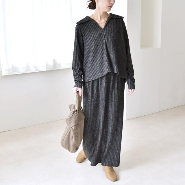 カランシエル（quaranciel）/《予約》quaranciel: ポリエステル ベロア スキッパー ニット &  Iライン スカート