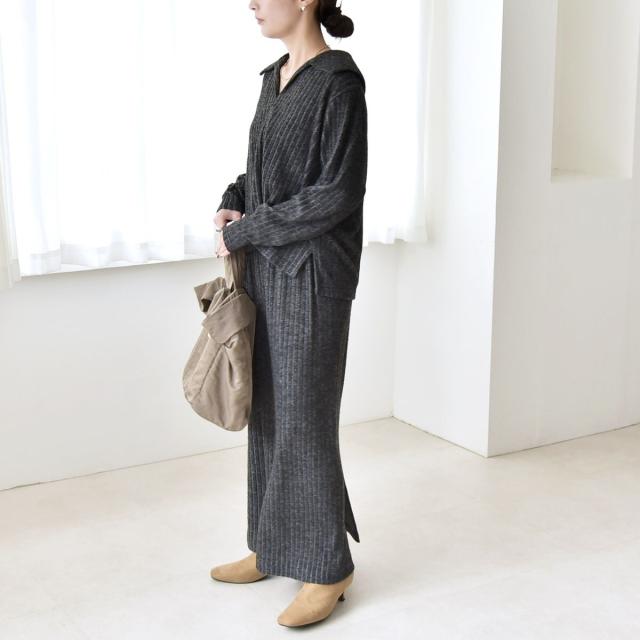 カランシエル（quaranciel）/《予約》quaranciel: ポリエステル ベロア スキッパー ニット &  Iライン スカート