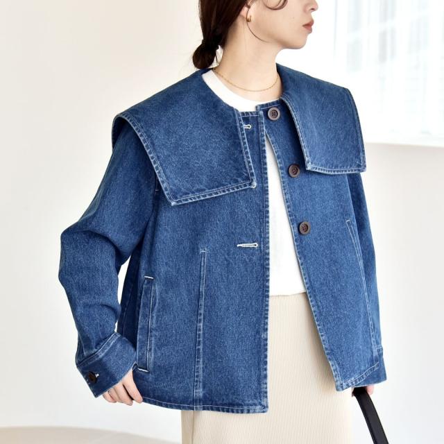 カランシエル（quaranciel）/《予約》quaranciel:〈洗濯機可能〉セーラーカラー デニム ジャケット