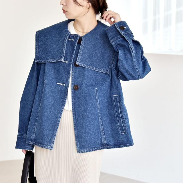 カランシエル（quaranciel）/《予約》quaranciel:〈洗濯機可能〉セーラーカラー デニム ジャケット