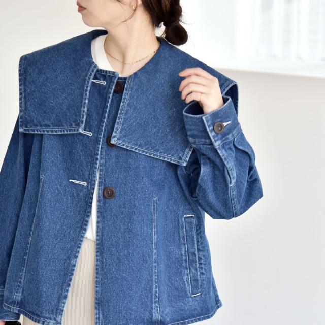 カランシエル（quaranciel）/《予約》quaranciel:〈洗濯機可能〉セーラーカラー デニム ジャケット