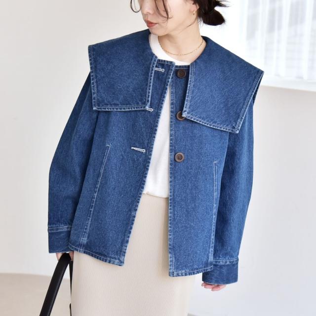 カランシエル（quaranciel）/《予約》quaranciel:〈洗濯機可能〉セーラーカラー デニム ジャケット