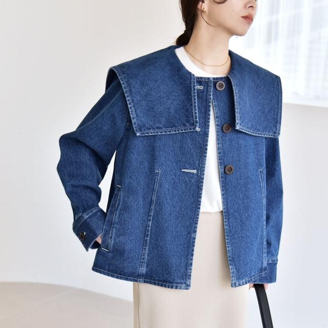 カランシエル（quaranciel）/《予約》quaranciel:〈洗濯機可能〉セーラーカラー デニム ジャケット