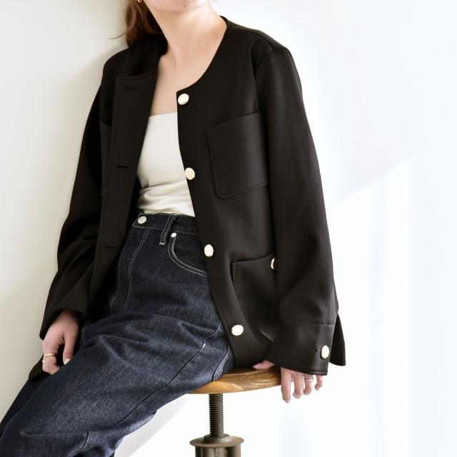 カランシエル（quaranciel）/《予約》quaranciel:〈手洗い可能〉ジャージー ポケット ノーカラー ジャケット