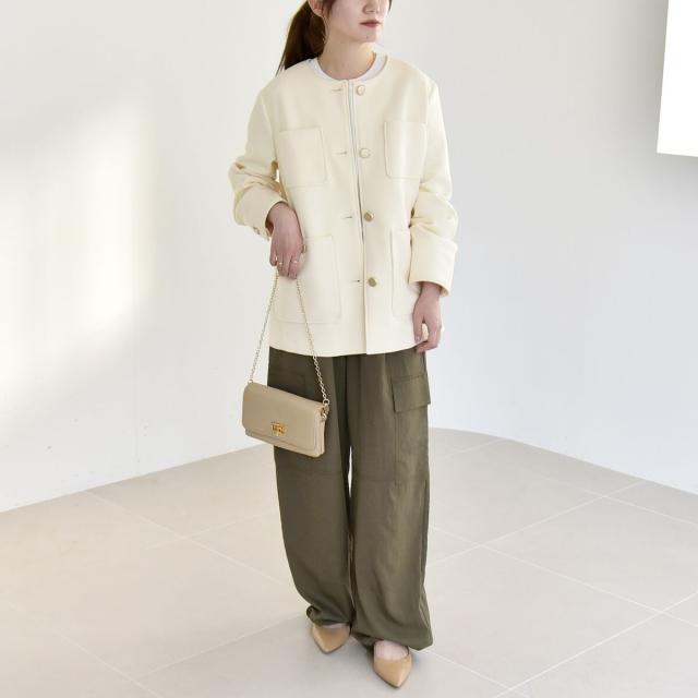 カランシエル（quaranciel）/《予約》quaranciel:〈手洗い可能〉ジャージー ポケット ノーカラー ジャケット