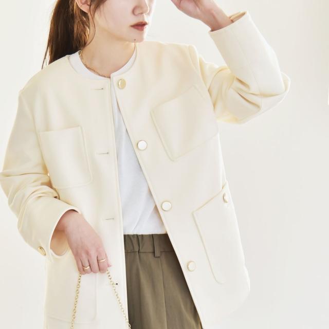 カランシエル（quaranciel）/《予約》quaranciel:〈手洗い可能〉ジャージー ポケット ノーカラー ジャケット