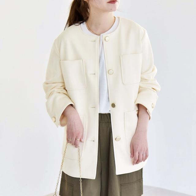 カランシエル（quaranciel）/《予約》quaranciel:〈手洗い可能〉ジャージー ポケット ノーカラー ジャケット