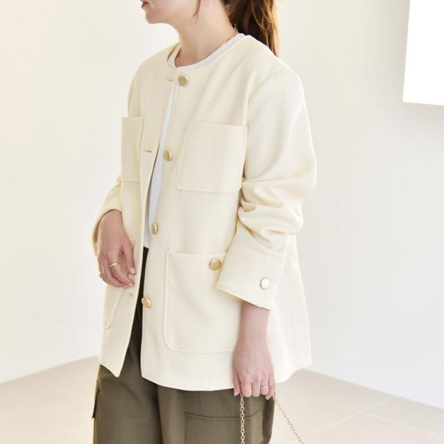 カランシエル（quaranciel）/《予約》quaranciel:〈手洗い可能〉ジャージー ポケット ノーカラー ジャケット