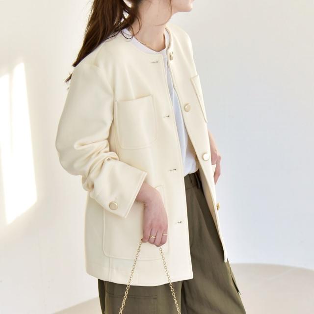 カランシエル（quaranciel）/《予約》quaranciel:〈手洗い可能〉ジャージー ポケット ノーカラー ジャケット