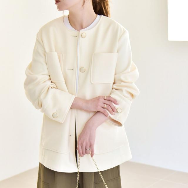 カランシエル（quaranciel）/《予約》quaranciel:〈手洗い可能〉ジャージー ポケット ノーカラー ジャケット