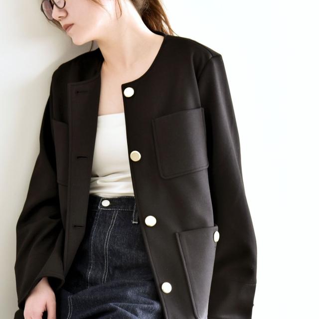 カランシエル（quaranciel）/《予約》quaranciel:〈手洗い可能〉ジャージー ポケット ノーカラー ジャケット