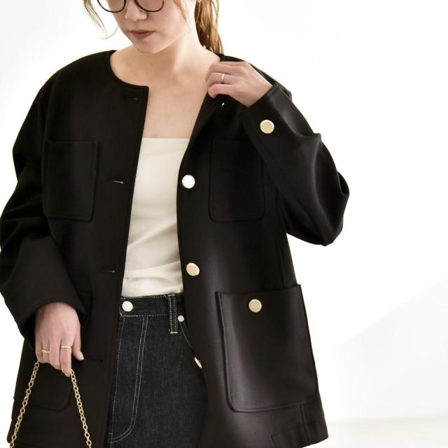 カランシエル（quaranciel）/《予約》quaranciel:〈手洗い可能〉ジャージー ポケット ノーカラー ジャケット