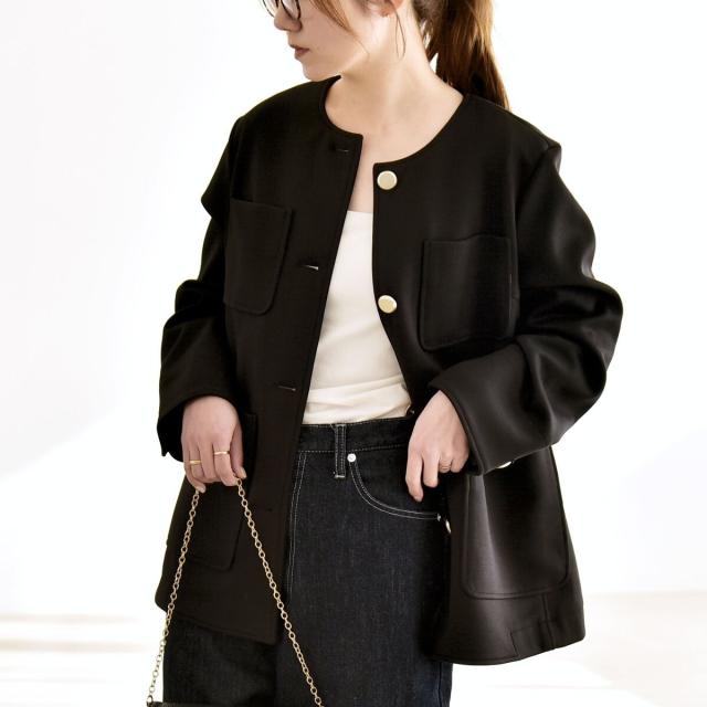 カランシエル（quaranciel）/《予約》quaranciel:〈手洗い可能〉ジャージー ポケット ノーカラー ジャケット