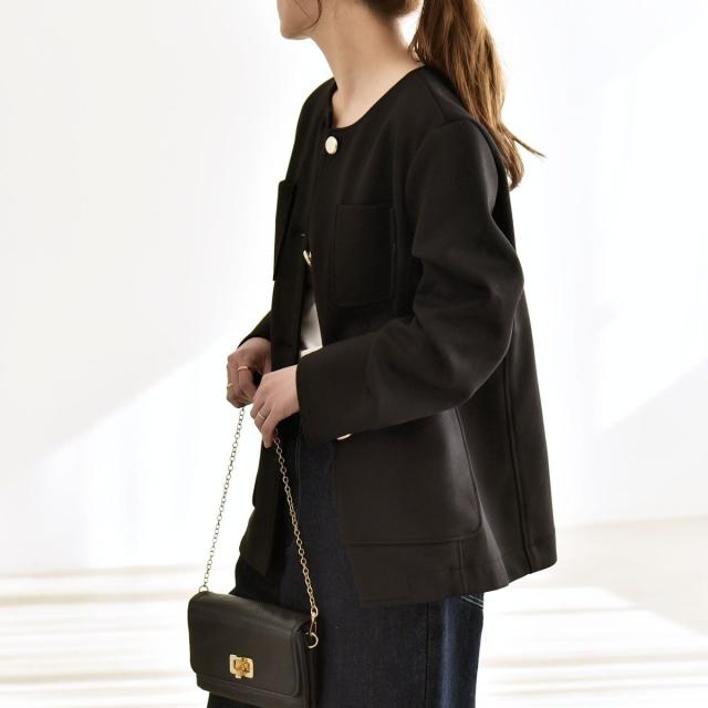 カランシエル（quaranciel）/《予約》quaranciel:〈手洗い可能〉ジャージー ポケット ノーカラー ジャケット