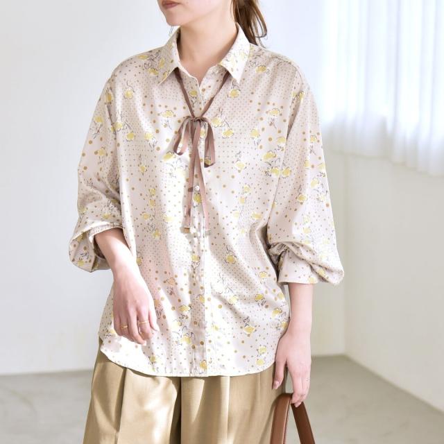 カランシエル（quaranciel）/quaranciel:〈洗濯機可能〉ドット フラワー プリント リボンタイ シャツ_4