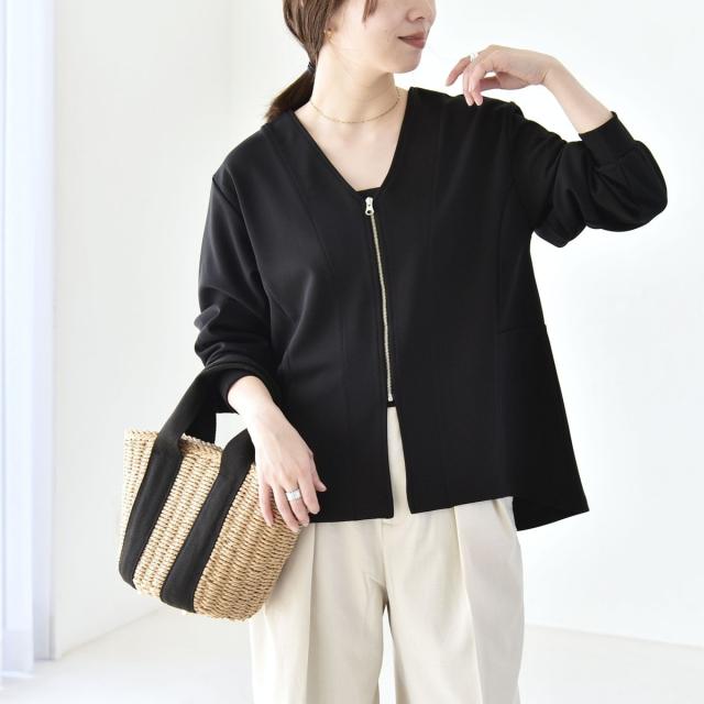 カランシエル（quaranciel）/quaranciel:〈洗濯機可能〉カットジョーゼット Vネック ジップ カーディガン