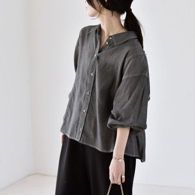 カランシエル（quaranciel）/quaranciel:〈洗濯機可能〉シアー デニム ギャザー レギュラー シャツ_5