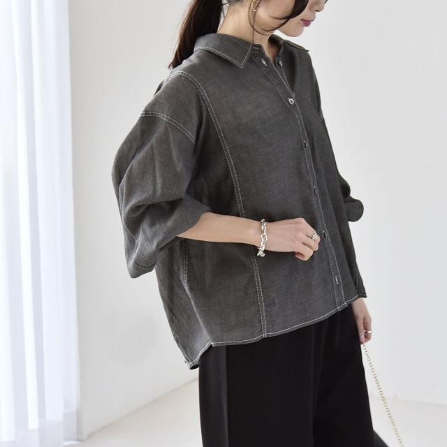 カランシエル（quaranciel）/quaranciel:〈洗濯機可能〉シアー デニム ギャザー レギュラー シャツ_7