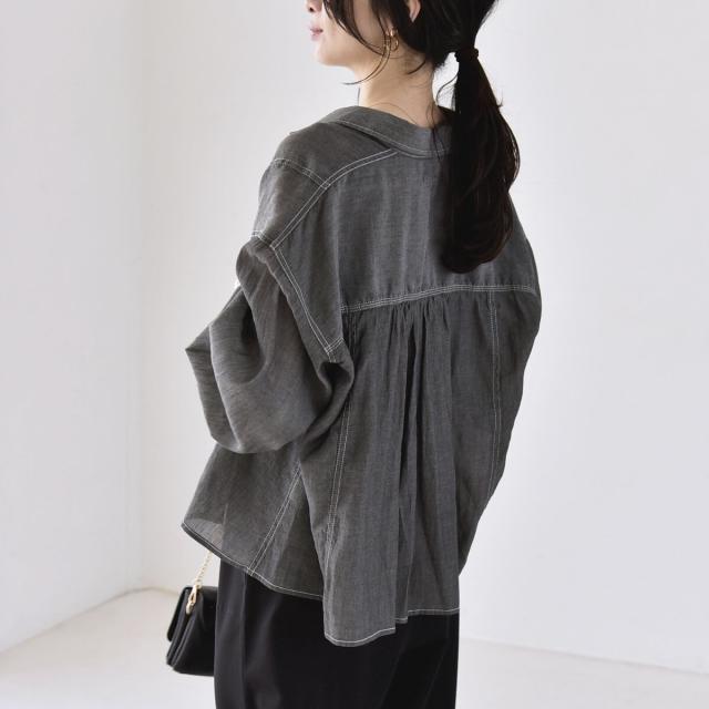 カランシエル（quaranciel）/quaranciel:〈洗濯機可能〉シアー デニム ギャザー レギュラー シャツ_10