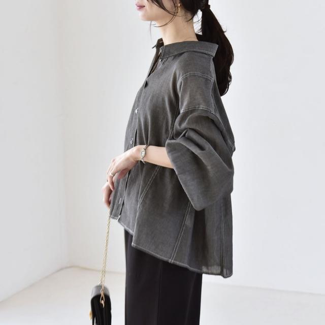 カランシエル（quaranciel）/quaranciel:〈洗濯機可能〉シアー デニム ギャザー レギュラー シャツ_11