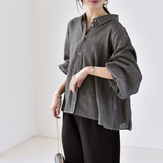 カランシエル（quaranciel）/quaranciel:〈洗濯機可能〉シアー デニム ギャザー レギュラー シャツ_12