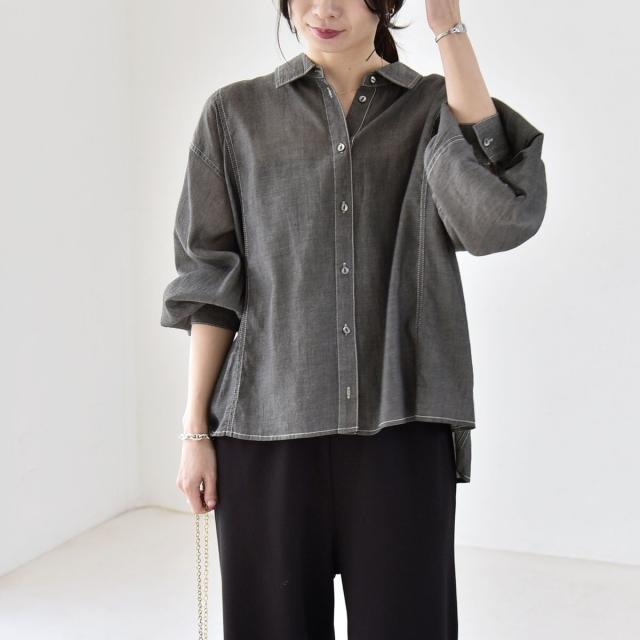 カランシエル（quaranciel）/quaranciel:〈洗濯機可能〉シアー デニム ギャザー レギュラー シャツ_13