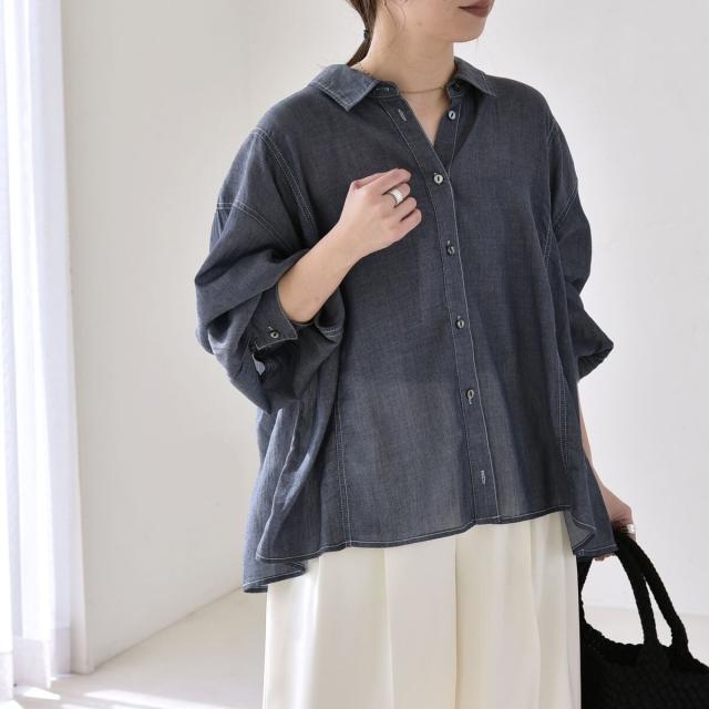 カランシエル（quaranciel）/quaranciel:〈洗濯機可能〉シアー デニム ギャザー レギュラー シャツ_17