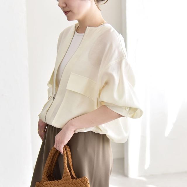 カランシエル（quaranciel）/《追加予約》quaranciel:〈手洗い可能〉リネン ミックス ノーカラー ドロスト ブルゾン
