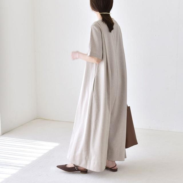 カランシエル（quaranciel）/quaranciel:〈洗濯機可能〉リネンライク Aライン クルーネック ロング ワンピース_5