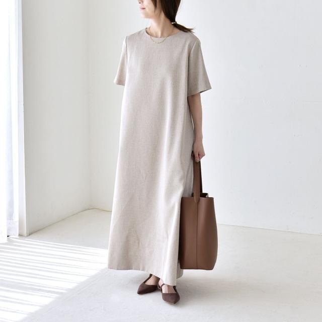カランシエル（quaranciel）/quaranciel:〈洗濯機可能〉リネンライク Aライン クルーネック ロング ワンピース_11