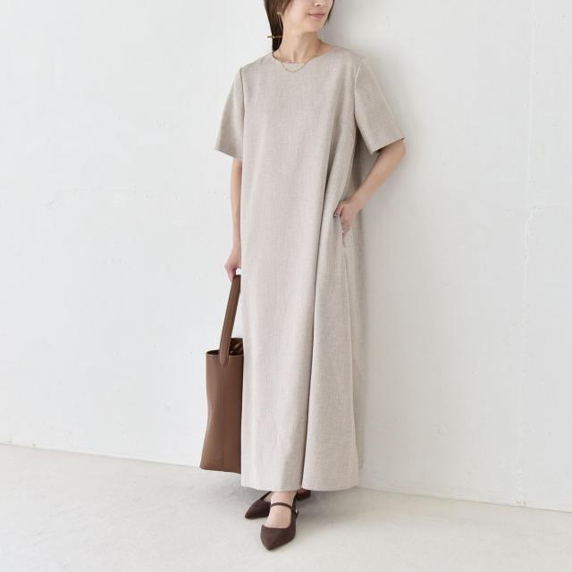 カランシエル（quaranciel）/quaranciel:〈洗濯機可能〉リネンライク Aライン クルーネック ロング ワンピース_13