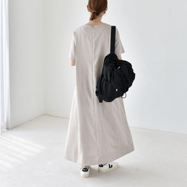 カランシエル（quaranciel）/quaranciel:〈洗濯機可能〉リネンライク Aライン クルーネック ロング ワンピース_15
