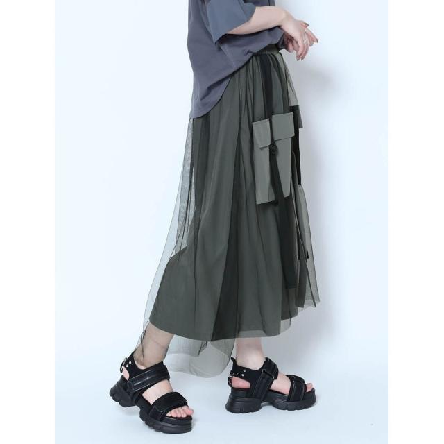 ラシュッド（LASUD）/チュールレイヤードWポケットパンツ