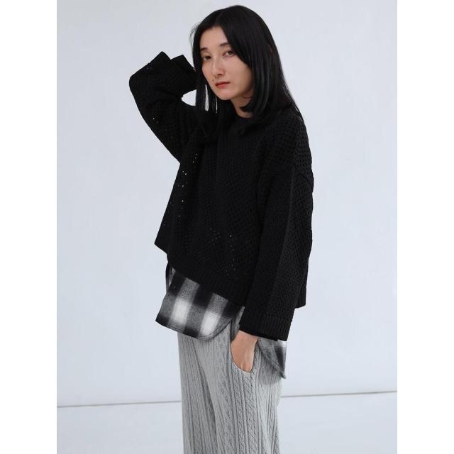 ラシュッド（LASUD）/オンブレチェックロンTレイヤードニットトップス_19