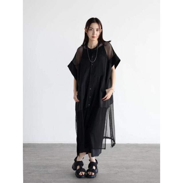 RADIATE メッシュロングシャツ　袖スリット入り　ノーカラーシャツ RADIATE メッシュロングシャツ 袖スリット入り ノーカラーシャツ