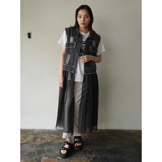 ラディエイト　デニムワンピース ラディエイト（RADIATE）/デニム× チュールレイヤードワンピース