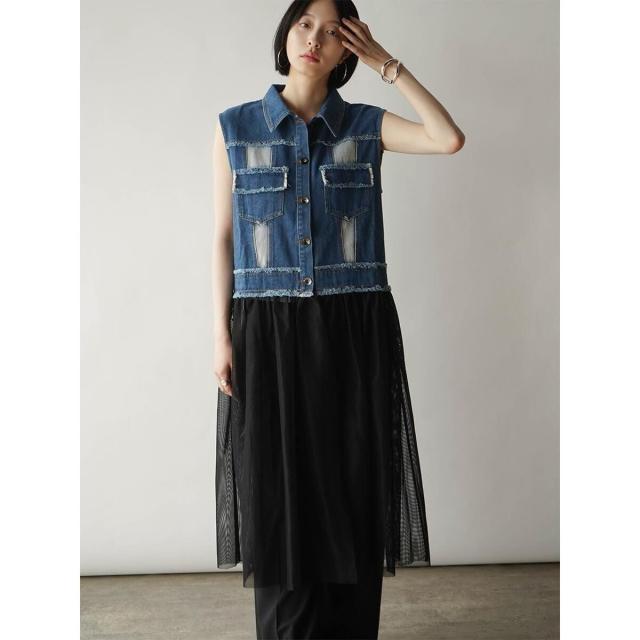 ラディエイト（RADIATE）/デニム× チュールレイヤードワンピース