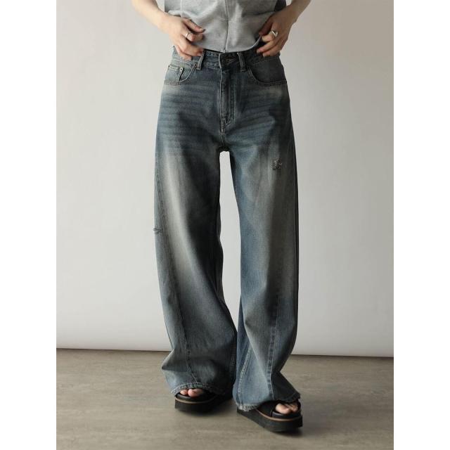 ラディエイト（RADIATE）/切り替えデザインダメージデニムワイドパンツ