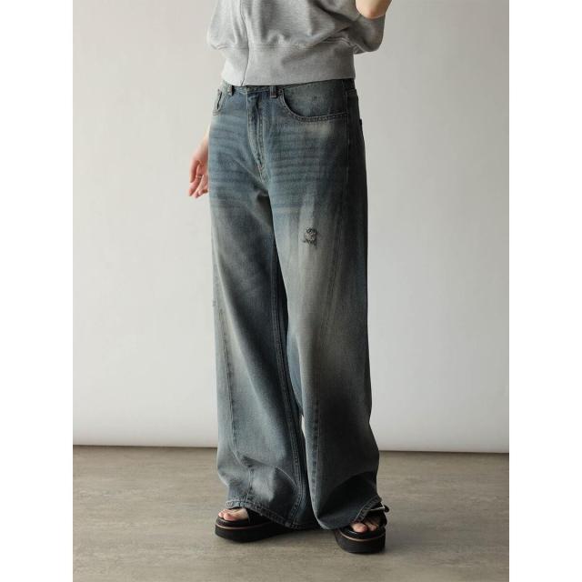 ラディエイト（RADIATE）/切り替えデザインダメージデニムワイドパンツ