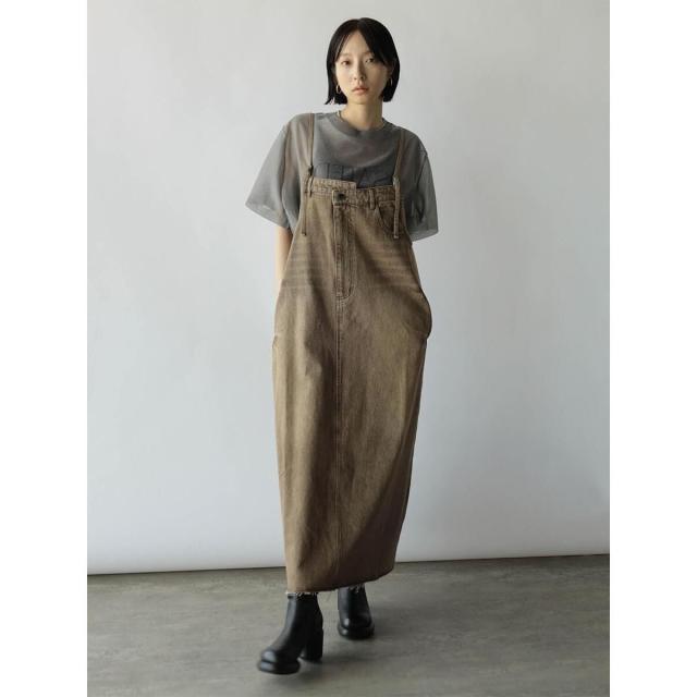 ラディエイト（RADIATE）/アシメフロントデニムジャンパースカート(beigebrown)