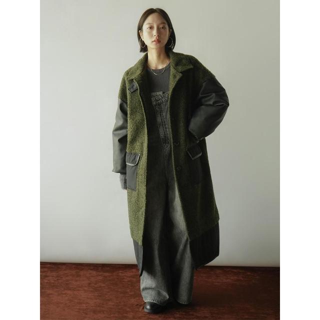 RADIATE ラディエイト 異素材ミックス スタンドカラー ロングコート 黒