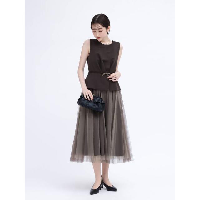 リルフェテ（Rire fete）/ビジューベルトチュールドレス(brown)
