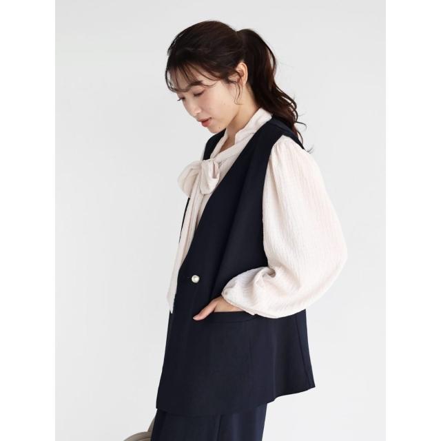 Vin 黒セットアップ （ヴァン Vin Vin NAVY パールネックブラウス 
