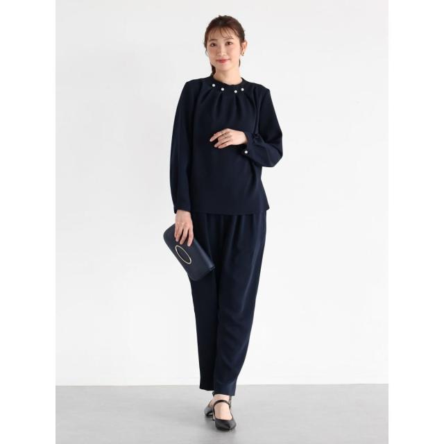 NEW】ヴァン（Vin）/Vin NAVY パールネックブラウス&パンツセットアップ