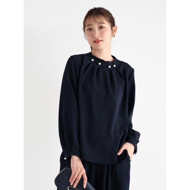 NEW】ヴァン（Vin）/Vin NAVY パールネックブラウス&パンツセットアップ
